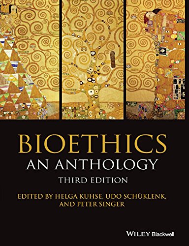 Book cover for “Bioethics: An Anthology,” featuring a gold tree design.