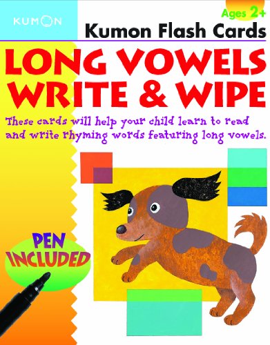 Kumon flash cards for long vowels with a puppy and included pen.