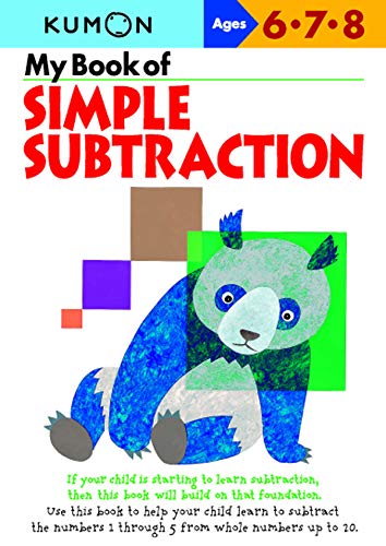 Kumon workbook cover with colorful blocks and a cartoon panda, ages 6-8.
