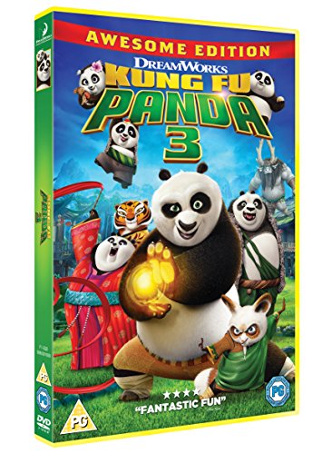 Kung Fu Panda 3" DVD cover featuring Po and panda family characters.