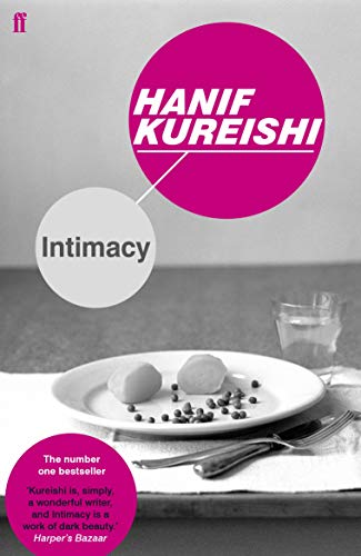 Book cover: “Intimacy” by Hanif Kureishi, with food and pink circles.