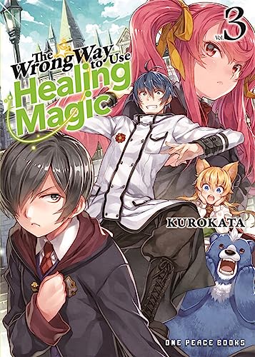 Anime-style cover art featuring four characters and a blue bear creature in front of buildings.