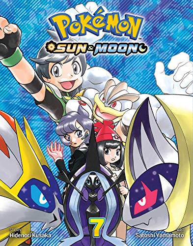 Pokémon Sun & Moon Volume 7 manga cover with characters and Pokémon.