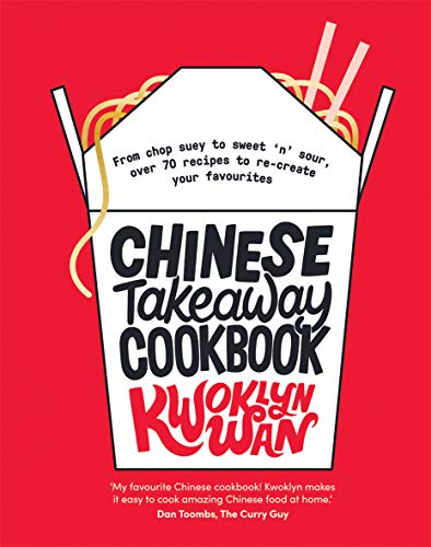 Red cookbook cover designed as a Chinese takeaway box with noodles.