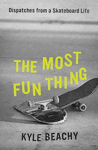Book cover with yellow text, a skateboard, and textured gray background.