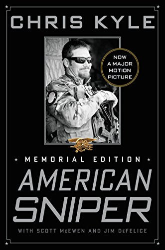 Book cover: "American Sniper" Memorial Edition, featuring Chris Kyle in uniform.
