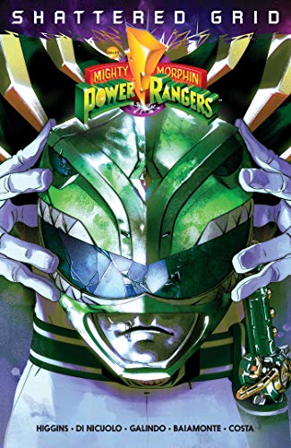 Green Power Ranger helmet shattered, with hands reaching from the sides.