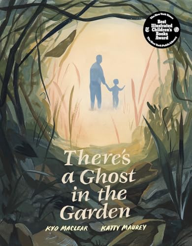 Book cover: silhouetted figures in tall grass, titled "There's a Ghost in the Garden.