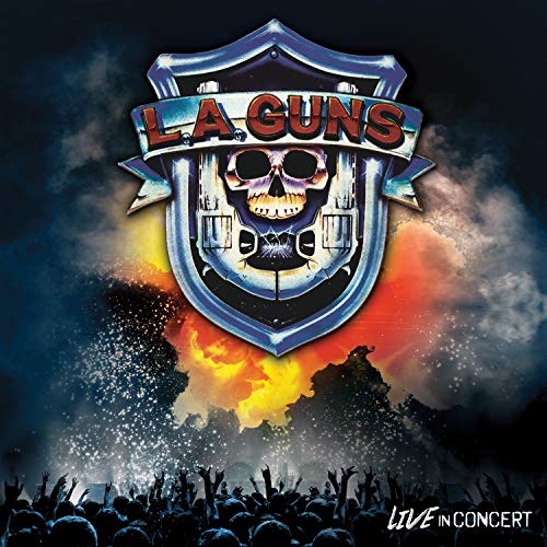 "L.A. Guns vinyl cover featuring a skull emblem and concert crowd scene."