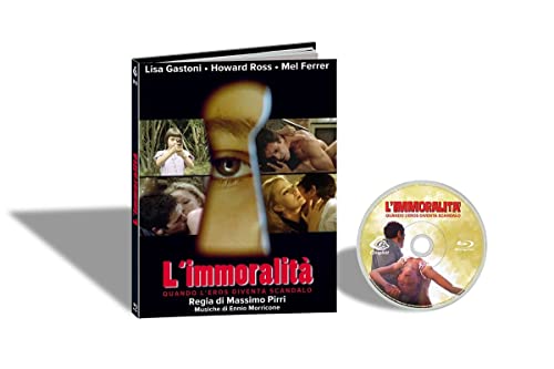Blu-ray case for the film "L'immoralità" with keyhole and film stills.
