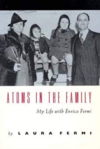 Black and white photo of a family with book cover text.