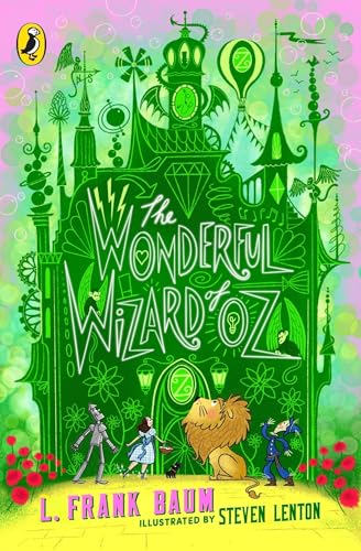 Green illustrated cover of "The Wonderful Wizard of Oz" with characters.