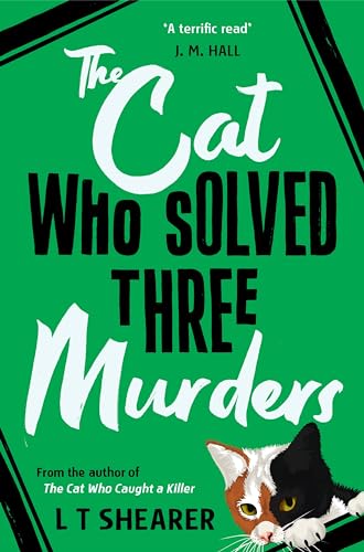 Book cover with green background, black and white text, and a calico cat illustration.