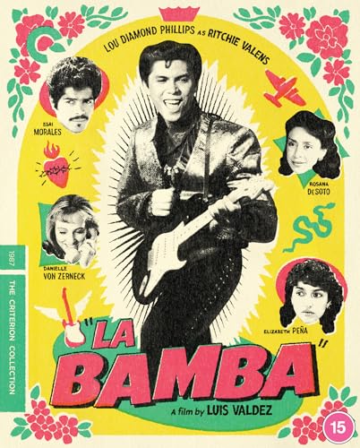 La Bamba" Blu-ray cover featuring Ritchie Valens playing guitar, with cast portraits.
