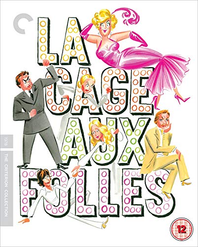 "La Cage Aux Folles" Blu-ray cover featuring cartoon characters and marquee-style title letters.