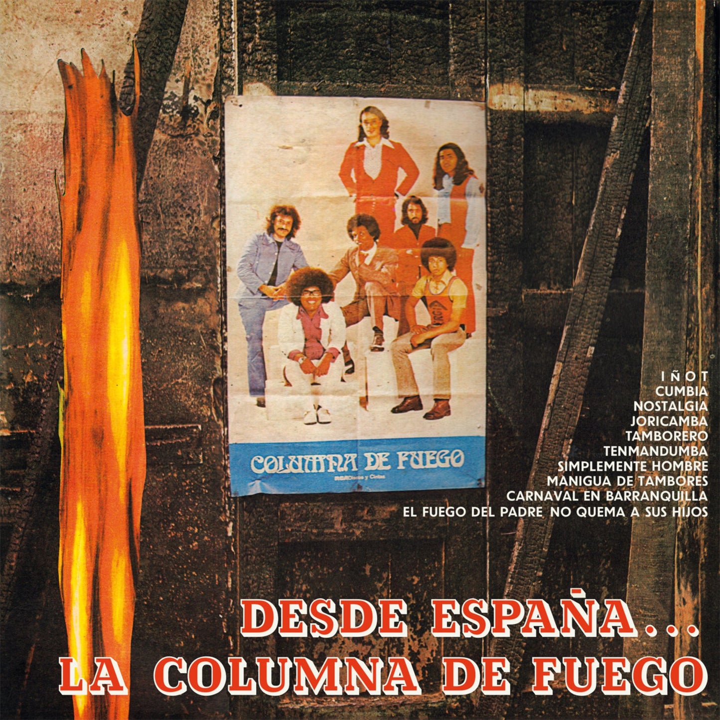 Vinyl album cover for "La Columna De Fuego" featuring a band portrait.