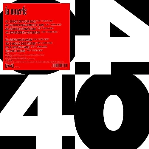 Red and black vinyl record cover with bold white number "40" and text.