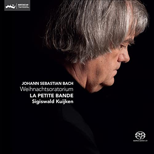 CD cover: Portrait of Sigiswald Kuijken, composer Johann Sebastian Bach text.