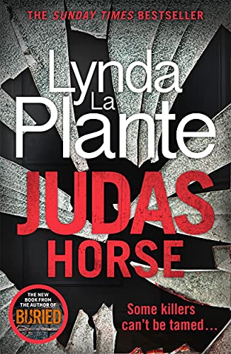 Book cover: "Judas Horse" by Lynda La Plante, with cracked glass imagery.