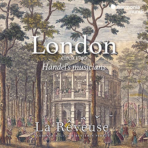 18th-century London garden scene with musicians, CD cover art.
