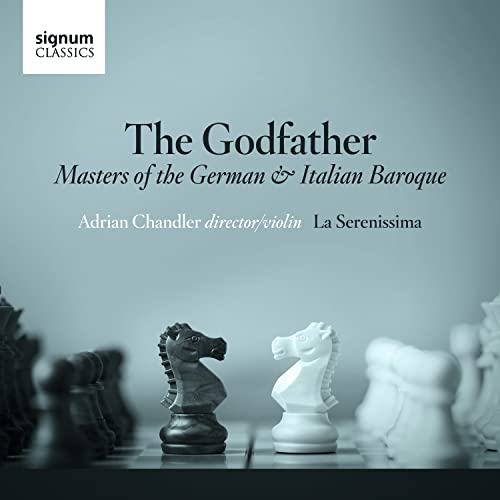 CD cover for "The Godfather" featuring chess pieces and text.