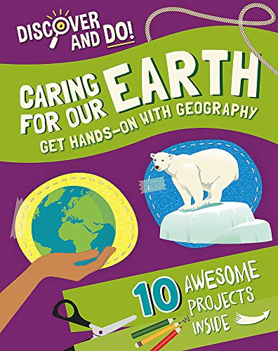 Book cover with Earth, polar bear, hand, and craft supplies.