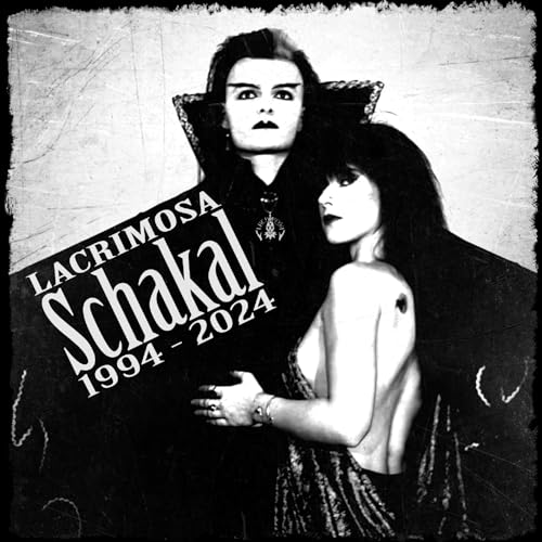 Black and white portrait of two people in gothic attire, album cover.