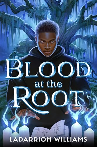 Book cover: young Black man with glowing hands amidst a misty swamp.