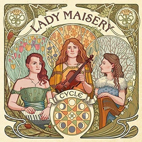 Album cover for Lady Maisery’s “Cycle” featuring three women with instruments.
