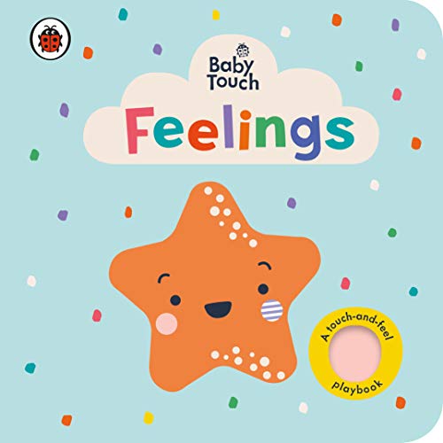 Board book cover with “Feelings” title and orange star with a face.
