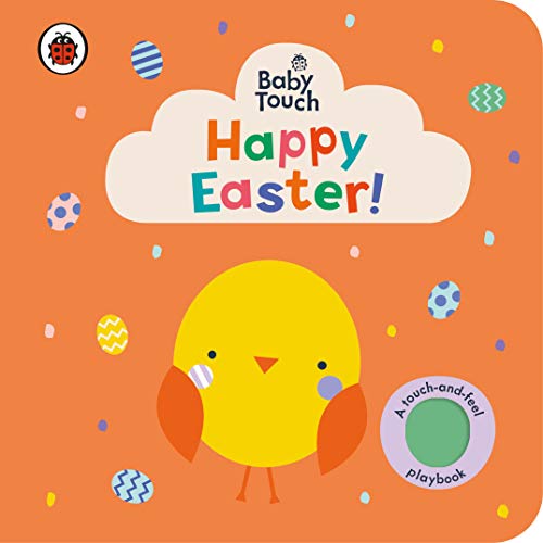 Orange book cover with a yellow chick and colorful Easter eggs.