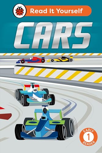 Book cover with cartoon race cars on a racetrack, labeled “Cars”.