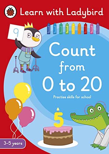 Ladybird book cover with penguin, crocodile, balloons, and a number cake.