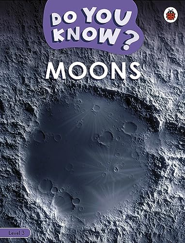 Book cover with lunar crater image and the title "Moons".