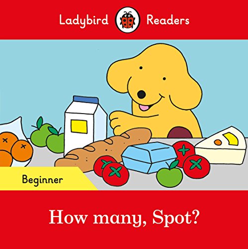 Ladybird book cover: "How many, Spot?" featuring a yellow dog and food.