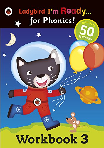Ladybird phonics workbook cover with a cat astronaut and mouse.