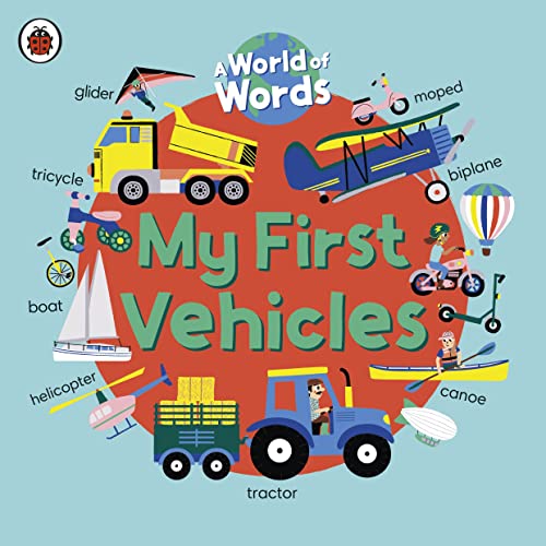 Colorful illustration of various vehiclesācars, boats, planesāfor young children.