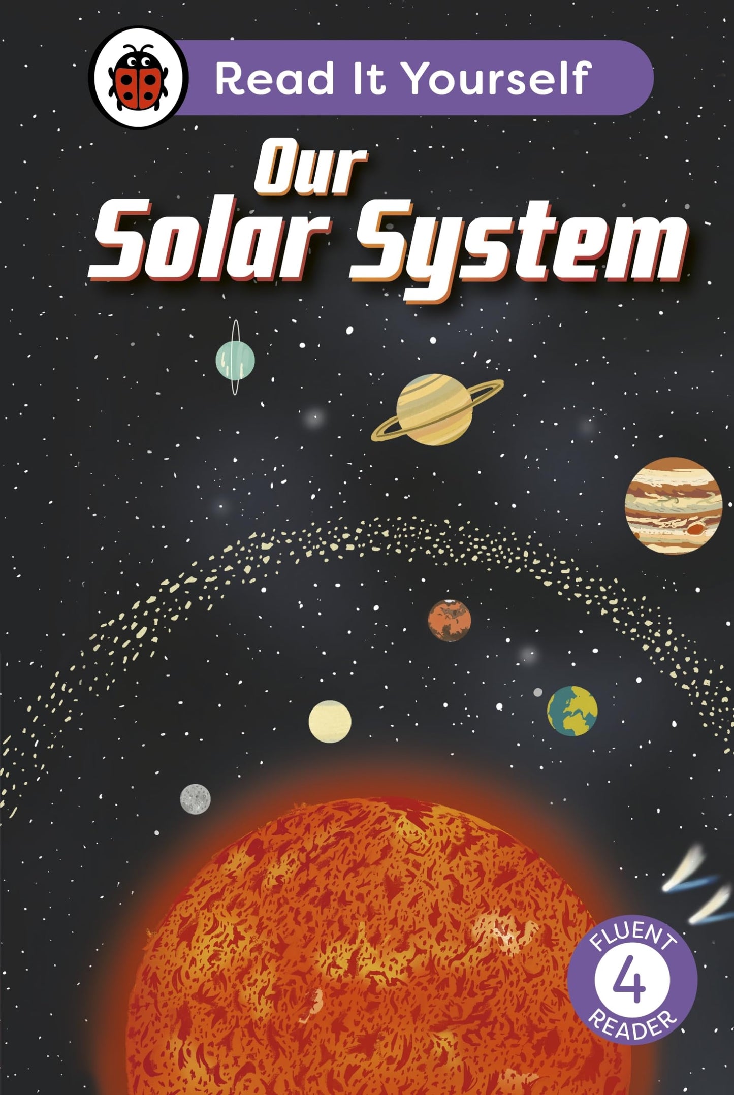 Book cover depicting planets orbiting the sun in a starry sky.