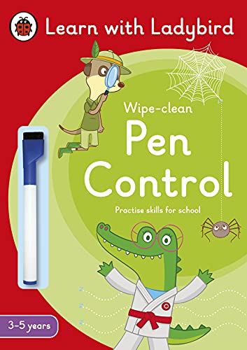 Ladybird activity book cover with animals, a pen, and wipe-clean text.