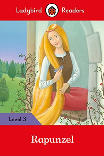 Rapunzel with very long blonde hair, illustrated cover for a children’s book.