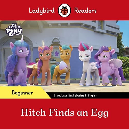 My Little Pony characters Hitch, Izzy, and friends in front of a building.