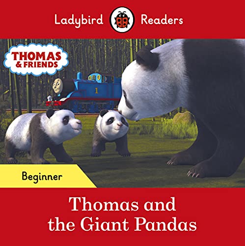 Thomas the Tank Engine and three giant pandas in a bamboo forest book cover.