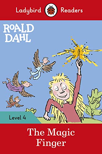 Book cover: "The Magic Finger" by Roald Dahl, illustrated with children flying.