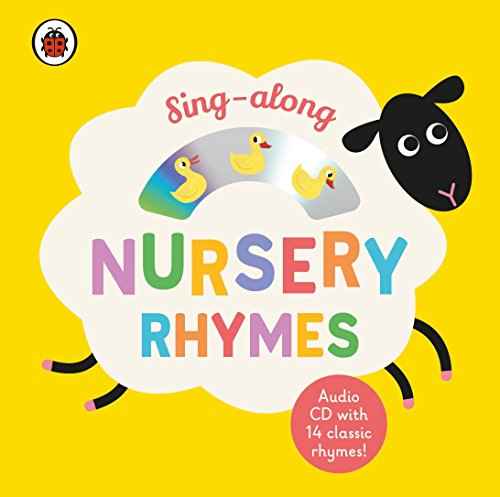 Yellow cover with sheep, ducks, and colorful "Nursery Rhymes" text.