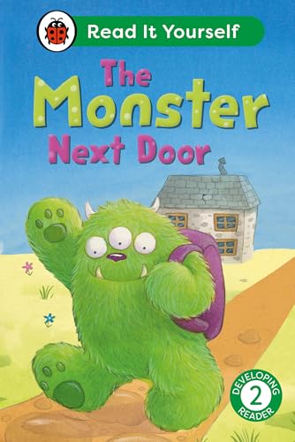 Book cover: green monster with backpack walking towards a house.