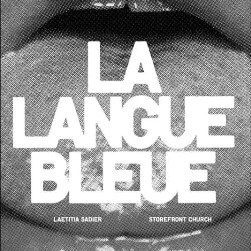 Black and white close-up of a mouth with text overlay La Langue Bleue.