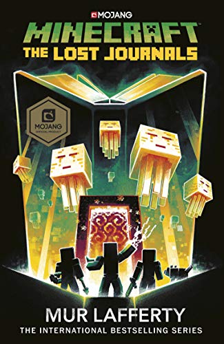 Minecraft book cover featuring glowing blocks, a portal, and character silhouettes.