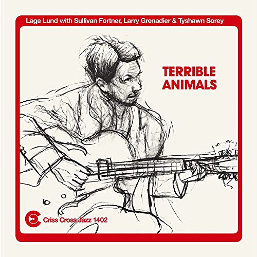CD cover: sketched musician with guitar, red background, “Terrible Animals” text.
