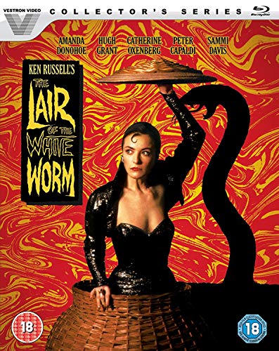 Blu-ray cover for The Lair of the White Worm featuring a woman in a basket.