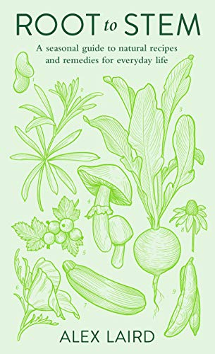Book cover with green line drawings of plants and vegetables on a pale background.
